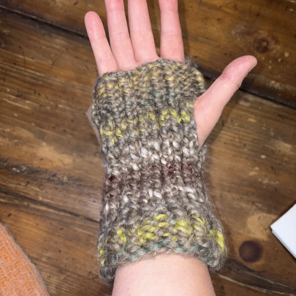 Handmade Lot Of Wool Beanie And Fingerless Mitten Gloves And Fluffy Beanie Hat